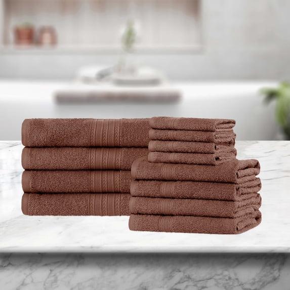 BNM Eco-Friendly Cotton Assorted Towel 12 Piece Set, Brown