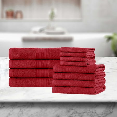 BNM Eco-Friendly Cotton Assorted Towel 12 Piece Set, Cranberry