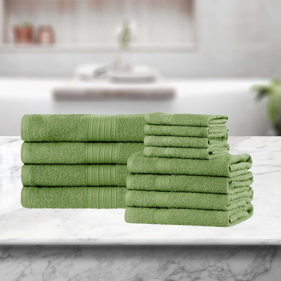 BNM Eco-Friendly Cotton Assorted Towel 12 Piece Set, Terrace Green