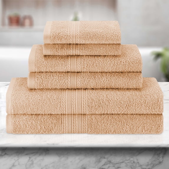 BNM Eco-Friendly Cotton Assorted Towel 6 Piece Set, Camel