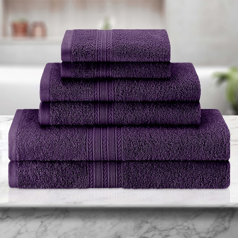 BNM Eco-Friendly Cotton Assorted Towel 6 Piece Set, Eggplant