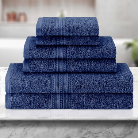BNM Eco-Friendly Cotton Assorted Towel 6 Piece Set, Navy Blue