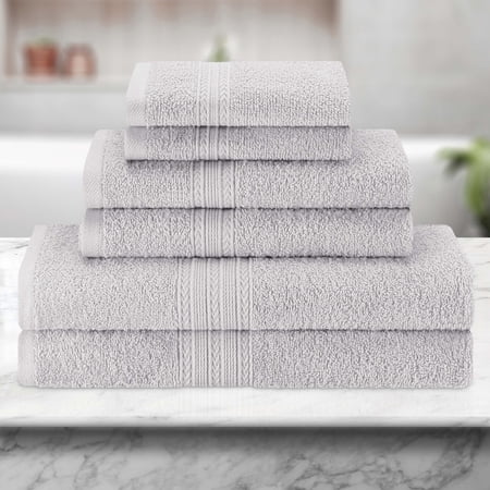 BNM Eco-Friendly Cotton Assorted Towel 6 Piece Set, Silver