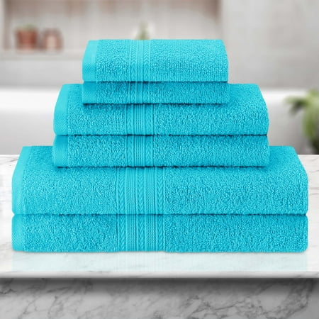 BNM Eco-Friendly Cotton Assorted Towel 6 Piece Set, Turquoise