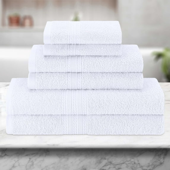 BNM Eco-Friendly Cotton Assorted Towel 6 Piece Set, White