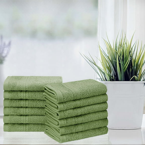 BNM Eco-Friendly Cotton Washcloth Set of 12, Terrace Green