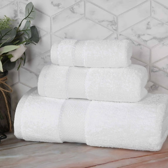 BNM Egypt Produced Giza Cotton Plush 3 Piece Towel Set, White