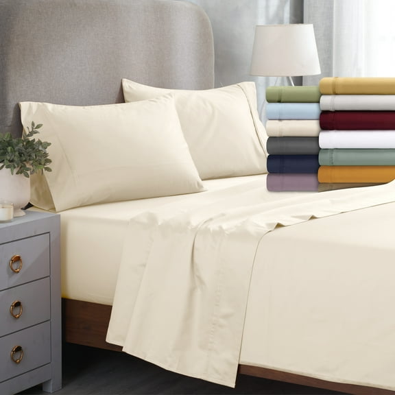 BNM Egyptian Cotton 1200 Thread Count Solid Deep Pocket Bedroom Sheet Set, Full, Platinum