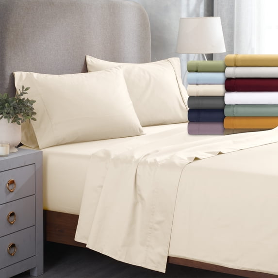 BNM Egyptian Cotton 1200 Thread Count Solid Deep Pocket Bedroom Sheet Set, Queen, Platinum