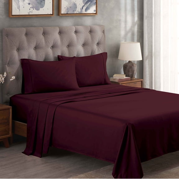 BNM Egyptian Cotton 300 Thread Count Sheet Set, Split King, Plum