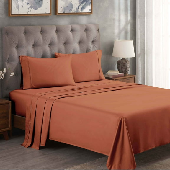 BNM Egyptian Cotton 300 Thread Count Sheet Set, Twin, Pumpkin