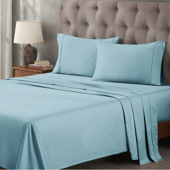 BNM Egyptian Cotton 400 Thread Count Sheet Set, Queen Size, Light Blue