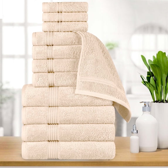BNM Egyptian Cotton Luxury 12 Piece Towel Set, Ivory