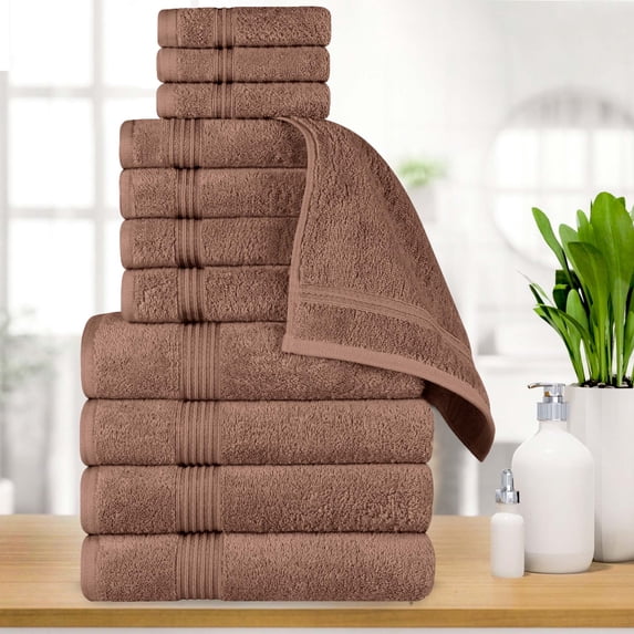 BNM Egyptian Cotton Luxury 12 Piece Towel Set, Mocha Brown