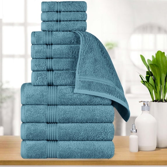 BNM Egyptian Cotton Luxury 12 Piece Towel Set, Sapphire Blue