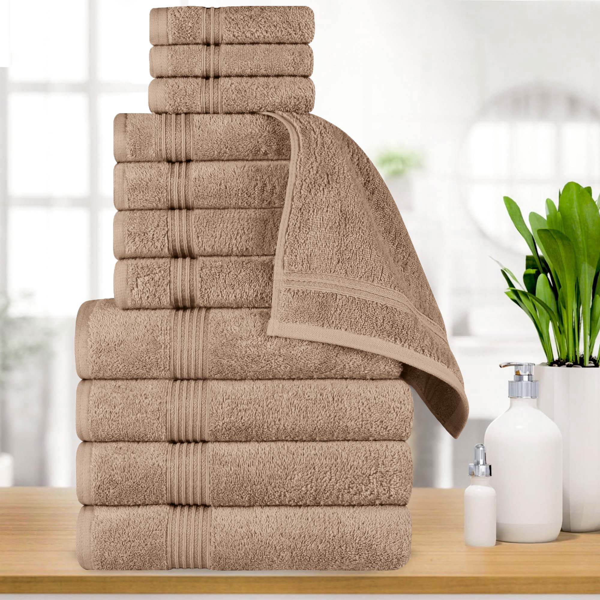 BNM Egyptian Cotton Luxury 12 Piece Towel Set, Taupe