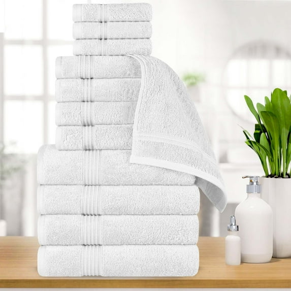 BNM Egyptian Cotton Luxury 12 Piece Towel Set, White