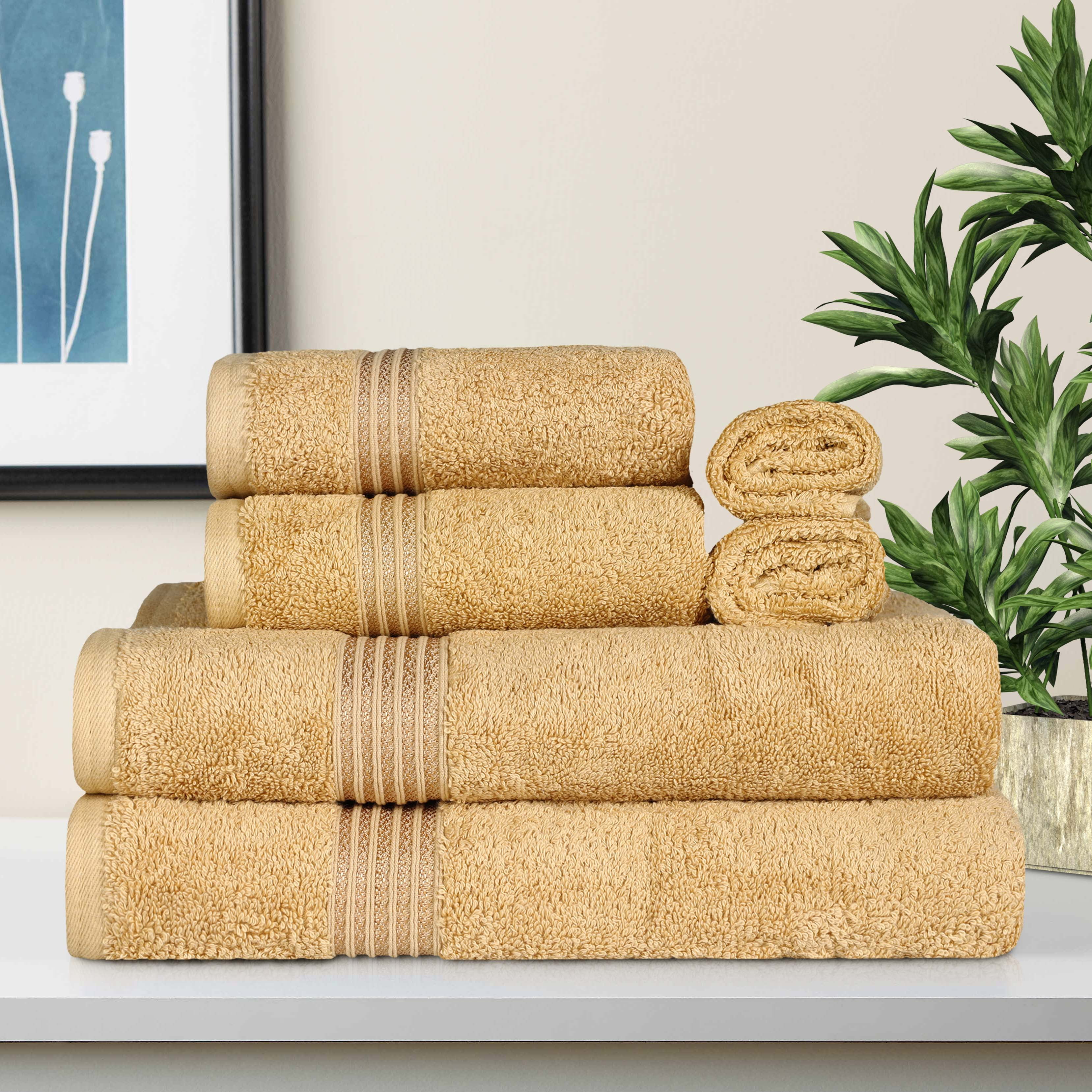BNM Egyptian Cotton Luxury 6 Piece Towel Set, Gold 