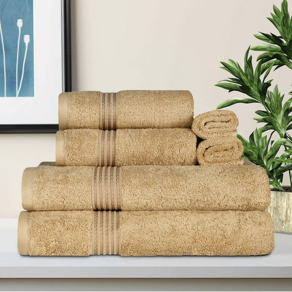 BNM Egyptian Cotton Luxury 6 Piece Towel Set, Toast
