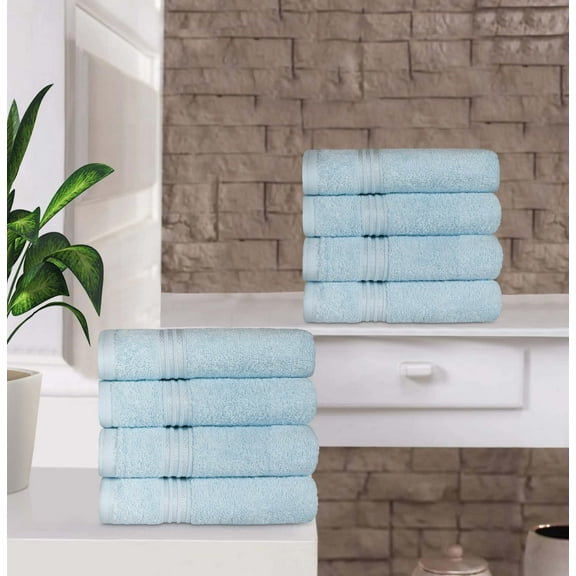 BNM Egyptian Cotton Luxury 8 Piece Hand Towel Set, Light Blue