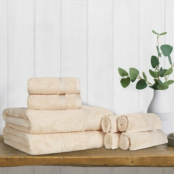 BNM Egyptian Cotton Luxury 8 Piece Towel Set, Ivory