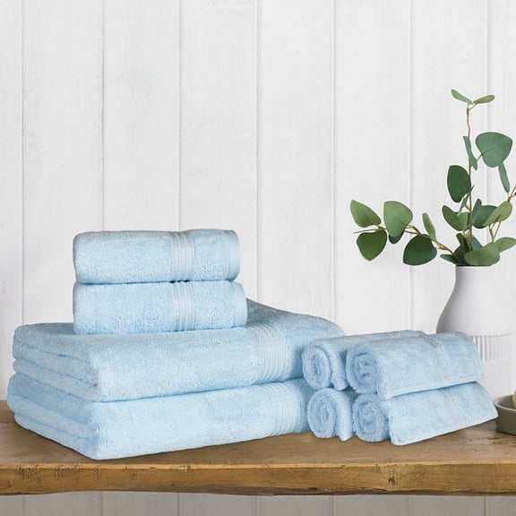 BNM Egyptian Cotton Luxury 8 Piece Towel Set, Light Blue