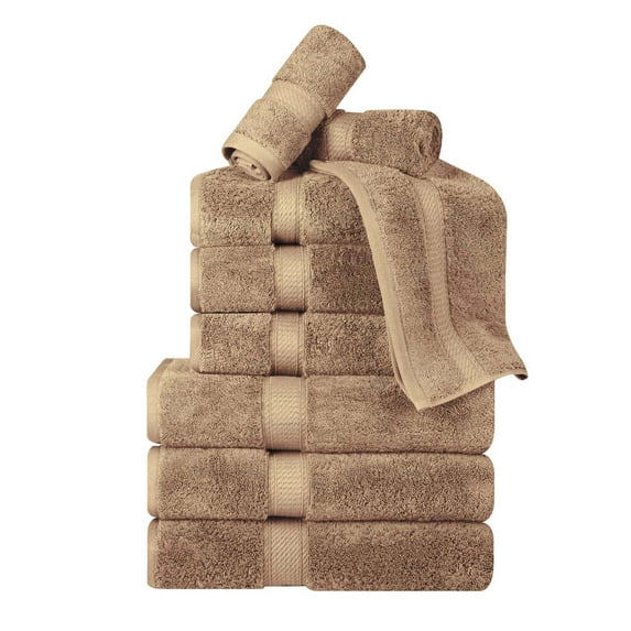 BNM Egyptian Cotton Luxury 800 GSM 9 Piece Towel Set, Brown