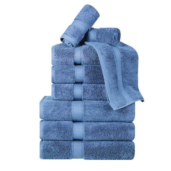 BNM Egyptian Cotton Luxury 800 GSM 9 Piece Towel Set, Denim Blue