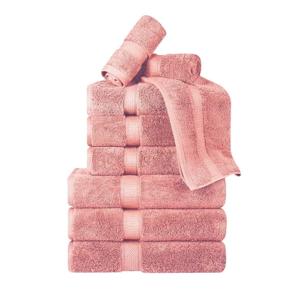 BNM Egyptian Cotton Luxury 800 GSM 9 Piece Towel Set, Pink