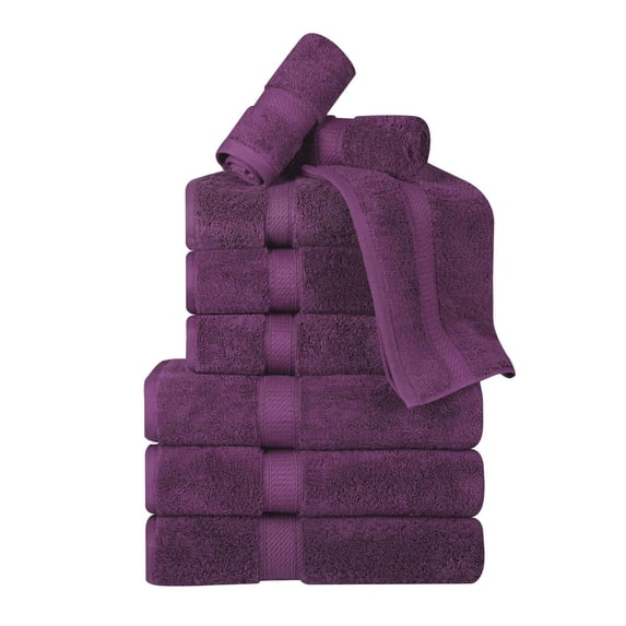 BNM Egyptian Cotton Luxury 800 GSM 9 Piece Towel Set, Plum
