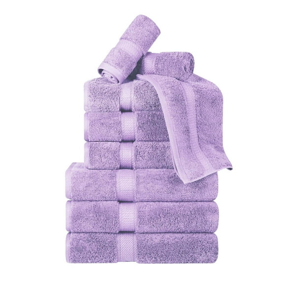 BNM Egyptian Cotton Luxury 800 GSM 9 Piece Towel Set, Purple