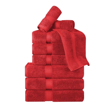 BNM Egyptian Cotton Luxury 800 GSM 9 Piece Towel Set, Red