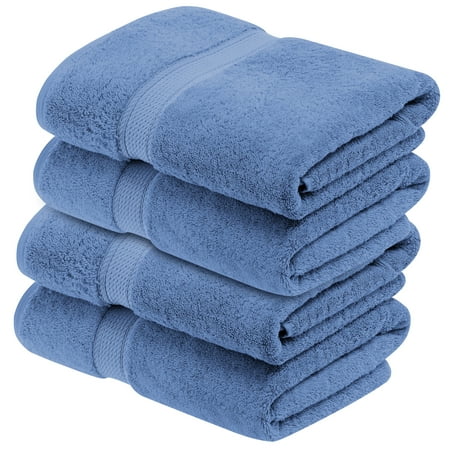 BNM Egyptian Cotton Luxury 800 GSM Bath Towel Set of 4, Denim Blue