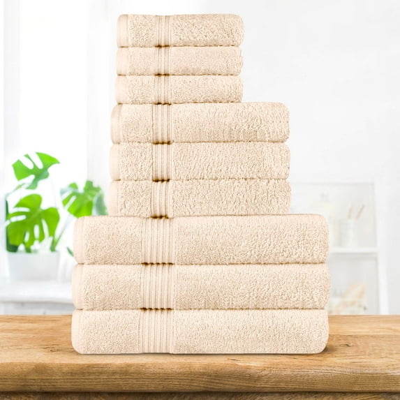 BNM Egyptian Cotton Luxury 9 Piece Towel Set, Ivory