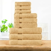 BNM Egyptian Cotton Luxury 9 Piece Towel Set, Yellow Gold