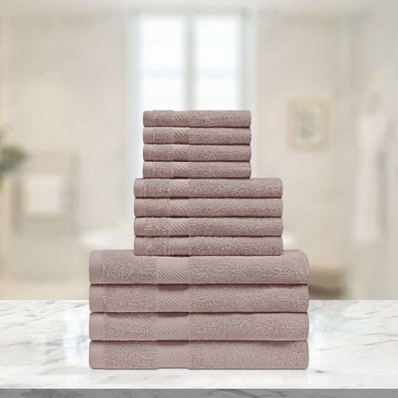 BNM Egyptian Cotton Solid 12 Piece Towel Set, Fawn