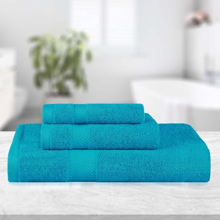 BNM Egyptian Cotton Solid 3 Piece Towel Set, Capri Breeze