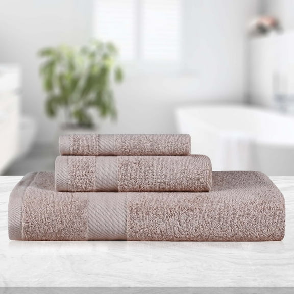BNM Egyptian Cotton Solid 3 Piece Towel Set, Fawn