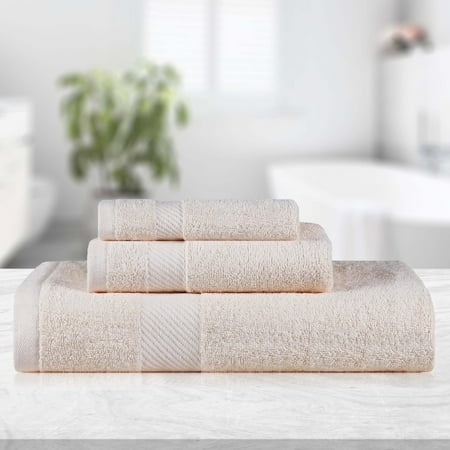 BNM Egyptian Cotton Solid 3 Piece Towel Set, Ivory