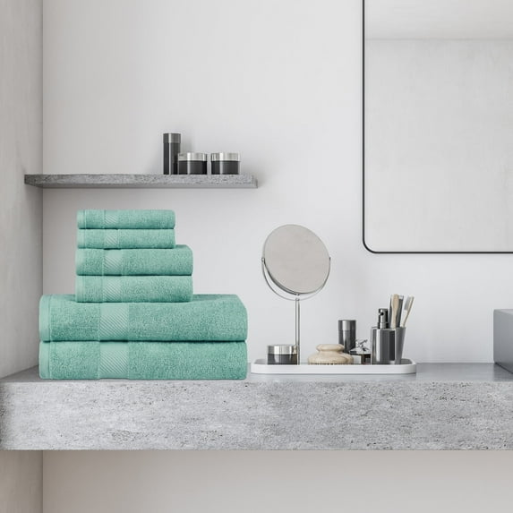 BNM Egyptian Cotton Solid 6 Piece Towel Set, Sea Foam