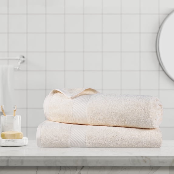 BNM Egyptian Cotton Solid Bath Sheets, Set of 2, Ivory