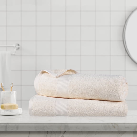 BNM Egyptian Cotton Solid Bath Sheets, Set of 2, Ivory