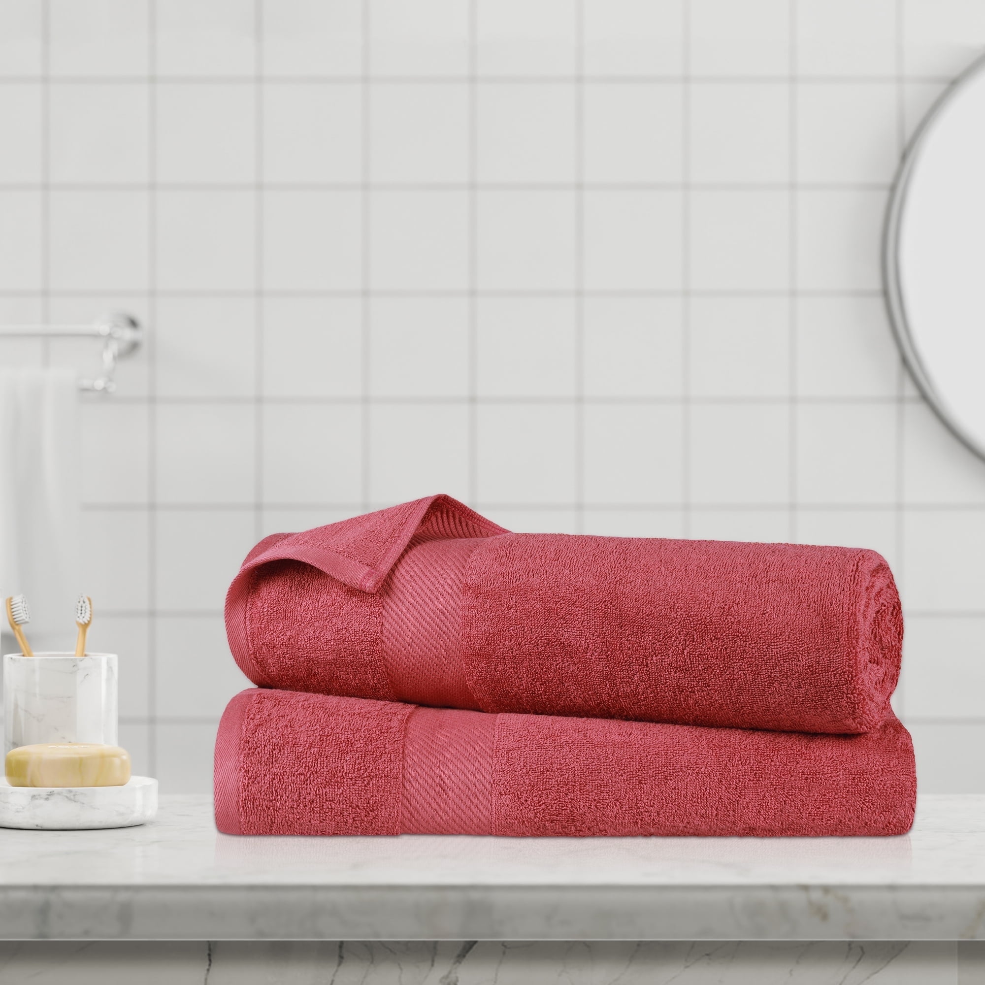 Modern Solid Classic Premium Luxury Cotton 2 Piece Bath Sheet Towel Set, Sandy Rose - Blue Nile Mills