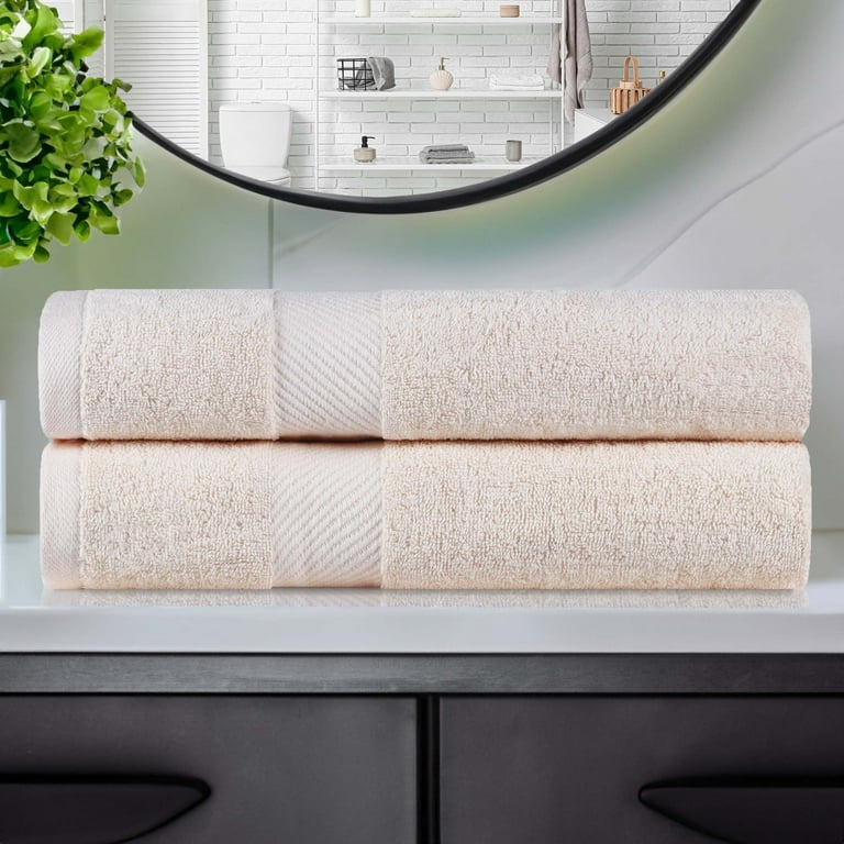 BNM Egyptian Cotton Solid Bath Towels, Set of 2, Ivory