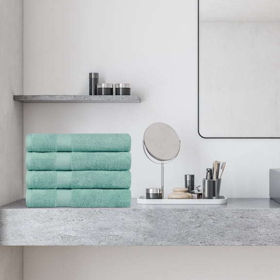 BNM Egyptian Cotton Solid Bath Towels, Set of 4, Sea Foam