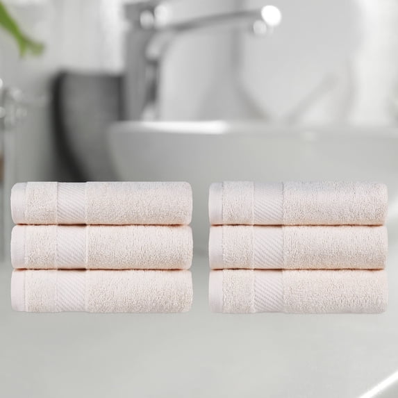 BNM Egyptian Cotton Solid Hand Towels, Set of 6, Ivory