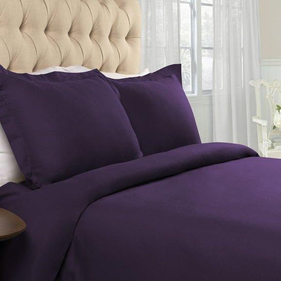 BNM Flannel Cotton Solid Duvet Set, Full/Queen, Purple