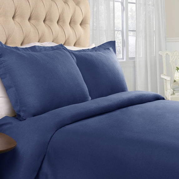 BNM Flannel Cotton Solid Duvet Set, Twin, Navy Blue