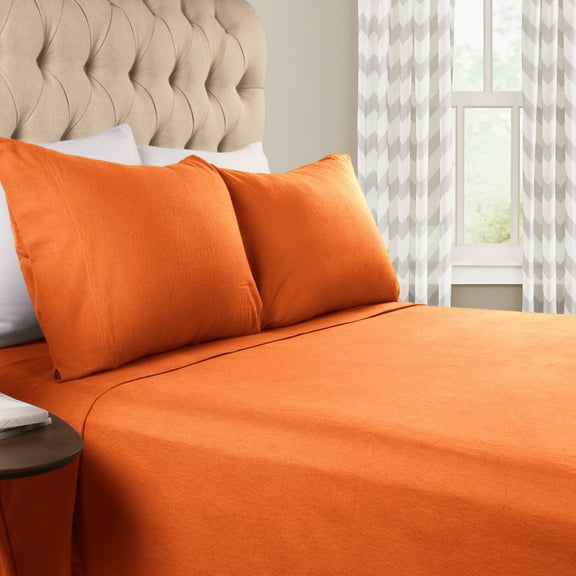 BNM Flannel Cotton Solid Sheet Set, Split King, Pumpkin
