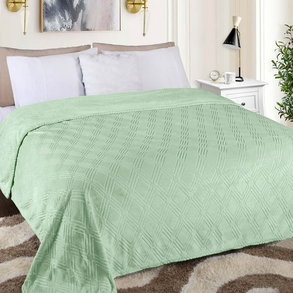 BNM Fleece Diamond Fluffy Blanket, King, Sea Foam